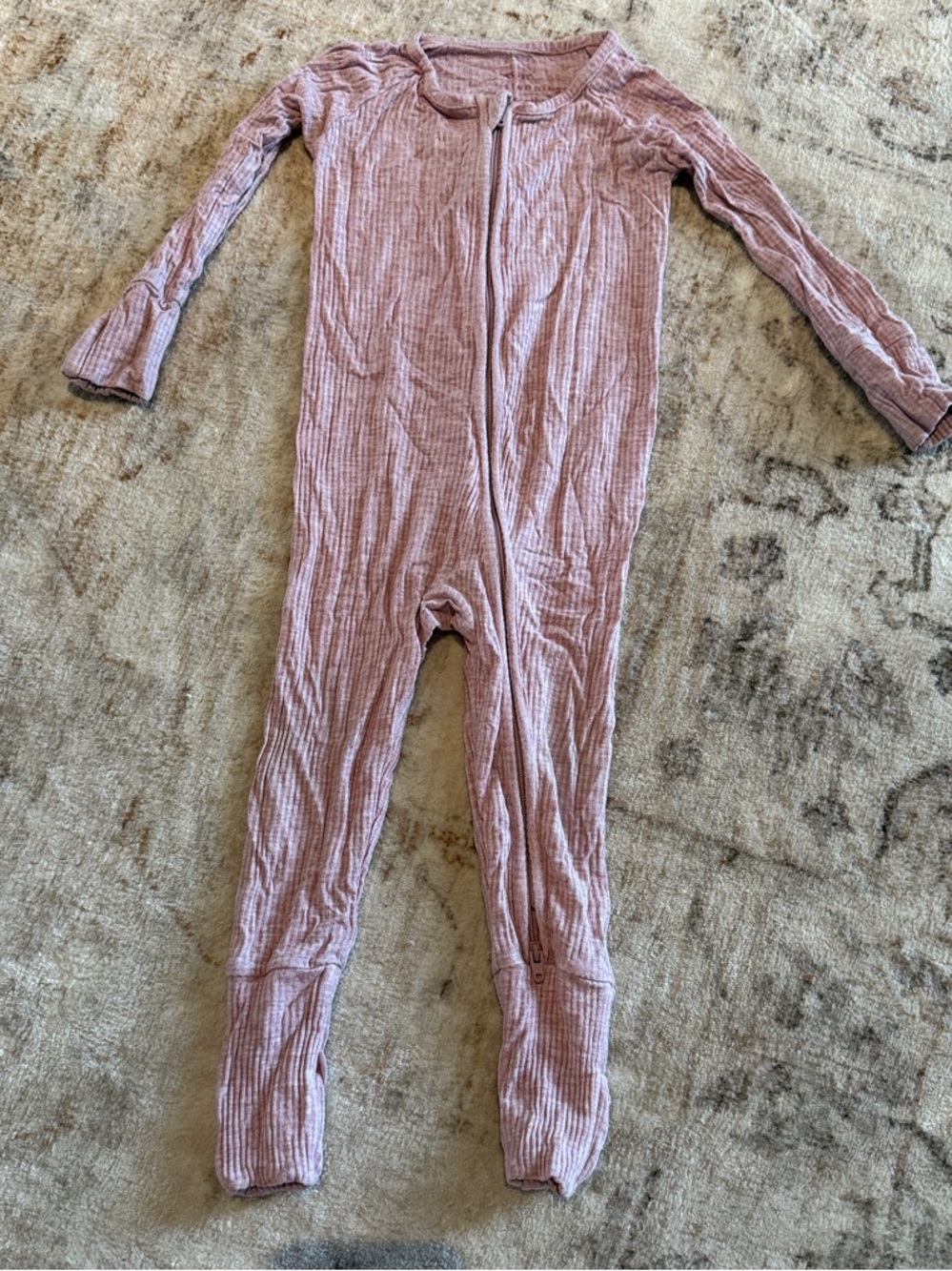 Little Sleepies Ribbed Long-Sleeve One-Piece - Dusty Rose